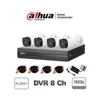 KIT DAHUE / 8 CANALES 2 MEGAPIXELES / 4 CAMARAS B1A21 1080P / DVR DE 8 CANALES 1080P LITE / H.265+ / 2 CH IP / IR 20M / IP67