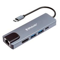 DOCKING STATION BROBOTIX 5 EN 1, USB-C MACHO X1 A HDMI 2K Y 4K X1, RJ45 GIGABIT X1, USB-A V3.0 X2, USB-C HEMBRA X1, COLOR PLATA