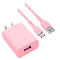 COMBO BROBOTIX CARGADOR DE PARED + CABLE USB-A A USB-C, CARGA RAPIDA, 18W, COLOR ROSA