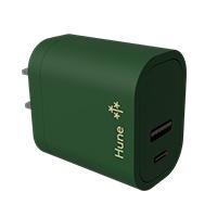 CARGADOR DE PARED HUNE HURON SUSTENTABLE 2 PUERTOS (USB A + TIPO C) CARGA SIMULTANEA (BOSQUE)