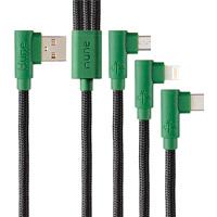 CABLE 3 EN 1 MICROUSB/TIPO C/LIGHTNING HUNE HIEDRA SUSTENTABLE TRENZADO 90ª 1.2M COMPATIBLE CON IPHONE (BOSQUE)