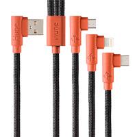 CABLE 3 EN 1 MICROUSB/TIPO C/LIGHTNING HUNE HIEDRA SUSTENTABLE TRENZADO 90ª 1.2M COMPATIBLE CON IPHONE (CORTEZA)