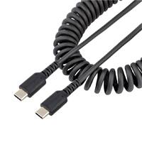 CABLE DE 50CM DE CARGA USB C A USB C, CABLE USB TIPO C EN ESPIRAL DE CARGA RAPIDA Y SERVICIO PESADO, CABLE USB 2.0 USBC NEGRO - STARTECH.COM MOD. R2CCC-50C-USB-CABLE