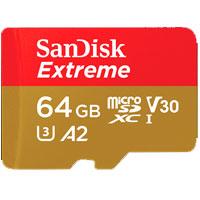MEMORIA SANDISK EXTREME 64GB MICRO SDXC 160MB / S 4K CLASE 10 A2 V30 C / ADAPTADOR SANDISK SDSQXA2-064G-GN6MA