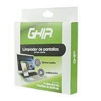 KIT DE LIMPIEZA PORTATIL GHIA CON 4 SPRAYS 8ML Y 4 MICROFIBRAS, PARA PANTALLAS Y DISPOSITIVOS, ANTIBACTERIAL GHIA GLS-011