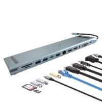 DOCKING STATION EC LINE EC-BYL-2003U2, 12 EN 1, GRIS, USB-C MACHO, HDMI 4K, VGA, USB-A, USB-C PD 100 W, RJ45, LECTOR SD / MICRO-SD, AUDIO 3.5 MM EC LINE EC-BYL-2003U2
