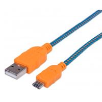 CABLE USB,MANHATTAN,394024, V2 A-MICRO B, BLISTER TEXTIL 1.0M NARANJA / AZUL MANHATTAN 394024